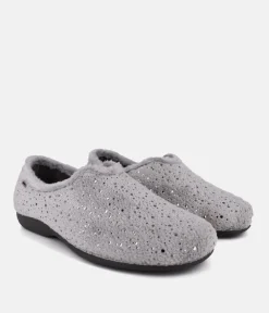 Cosy Silver Grey Dot Slippers