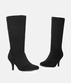 Cute Black Stiletto Heel Midi Boots