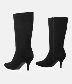 Cute Black Stiletto Heel Midi Boots