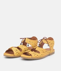 Cute Cut Out Yellow Leather Sandals