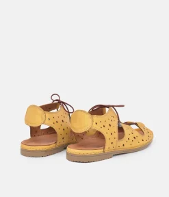 Cute Cut Out Yellow Leather Sandals