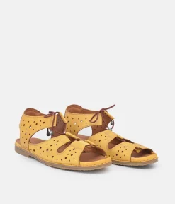 Cute Cut Out Yellow Leather Sandals