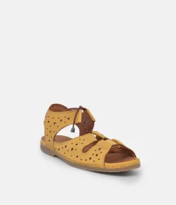 Cute Cut Out Yellow Leather Sandals