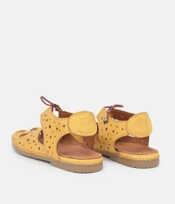 Cute Cut Out Yellow Leather Sandals