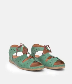Cute Green Cut Out Leather Sandals