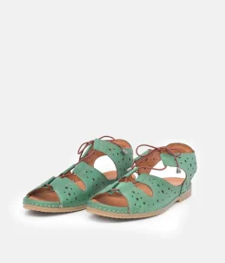 Cute Green Cut Out Leather Sandals
