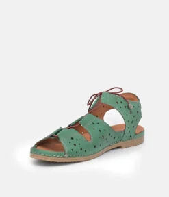 Cute Green Cut Out Leather Sandals