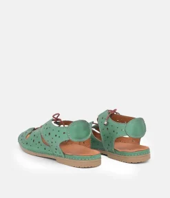 Cute Green Cut Out Leather Sandals