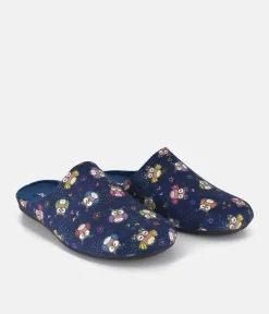 Cute Navy Multi Owl Slippers