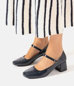 Cute Navy Patent Mary Jane Block Heels
