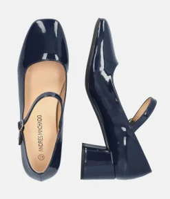Cute Navy Patent Mary Jane Block Heels