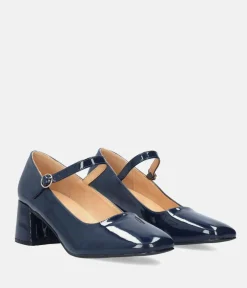 Cute Navy Patent Mary Jane Block Heels