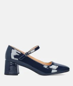 Cute Navy Patent Mary Jane Block Heels