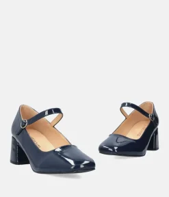 Cute Navy Patent Mary Jane Block Heels