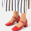 Cute Red Patent Mary Jane Block Heels