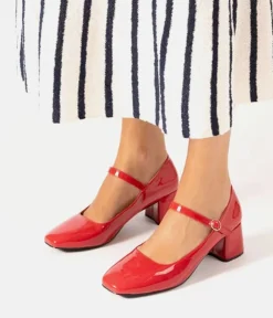 Cute Red Patent Mary Jane Block Heels