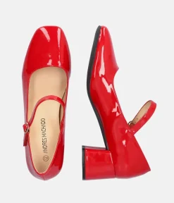 Cute Red Patent Mary Jane Block Heels