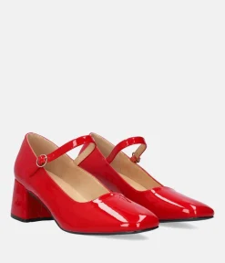 Cute Red Patent Mary Jane Block Heels