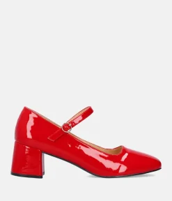 Cute Red Patent Mary Jane Block Heels