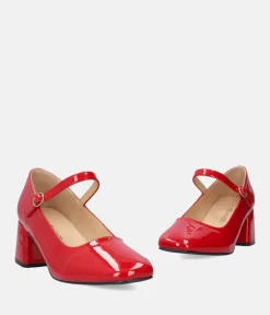 Cute Red Patent Mary Jane Block Heels