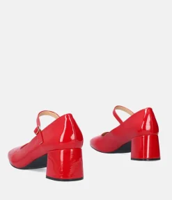 Cute Red Patent Mary Jane Block Heels