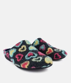 Cute Slip On Grey Loveheart Slippers