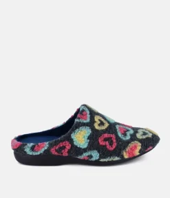 Cute Slip On Grey Loveheart Slippers