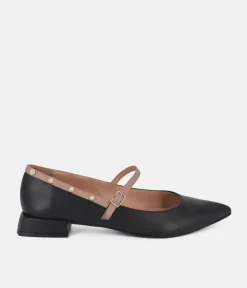 Dansi Classy Black/Taupe Leather Mary Jane Flats