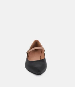 Dansi Classy Black/Taupe Leather Mary Jane Flats