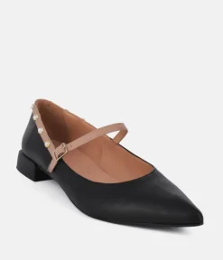 Dansi Classy Black/Taupe Leather Mary Jane Flats