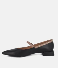 Dansi Classy Black/Taupe Leather Mary Jane Flats