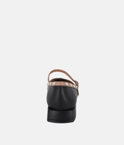 Dansi Classy Black/Taupe Leather Mary Jane Flats