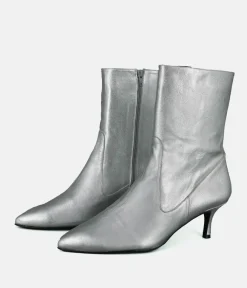 Dansi Fashionable Metallic Silver Stiletto Heel Ankle Boots
