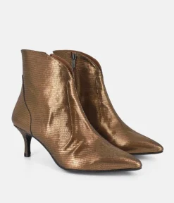 Dansi Fashionable Metallic Bronze Stiletto Heel Ankle Boots
