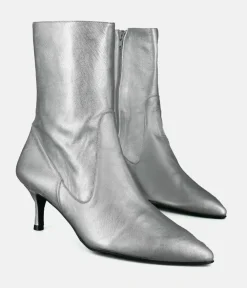 Dansi Fashionable Metallic Silver Stiletto Heel Ankle Boots