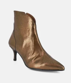 Dansi Fashionable Metallic Bronze Stiletto Heel Ankle Boots