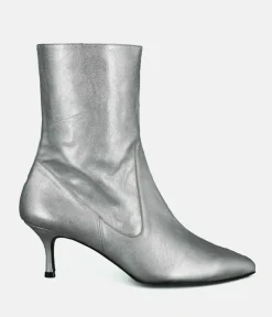 Dansi Fashionable Metallic Silver Stiletto Heel Ankle Boots