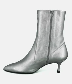 Dansi Fashionable Metallic Silver Stiletto Heel Ankle Boots