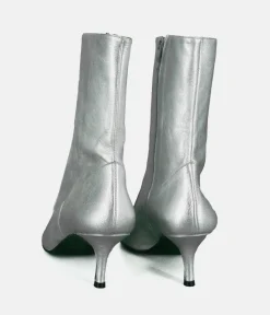 Dansi Fashionable Metallic Silver Stiletto Heel Ankle Boots