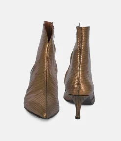 Dansi Fashionable Metallic Bronze Stiletto Heel Ankle Boots