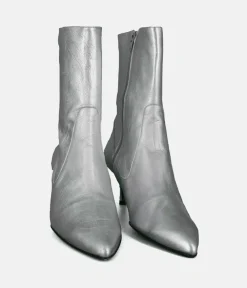 Dansi Fashionable Metallic Silver Stiletto Heel Ankle Boots