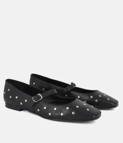 Dansi Funky Black Studded Leather Mary Jane Flats