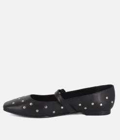 Dansi Funky Black Studded Leather Mary Jane Flats
