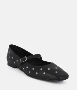 Dansi Funky Black Studded Leather Mary Jane Flats