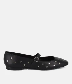 Dansi Funky Black Studded Leather Mary Jane Flats