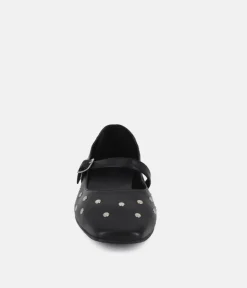 Dansi Funky Black Studded Leather Mary Jane Flats