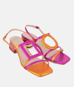 Dansi Gorgeous Metallic Pink/Orange Block Heel Sandals