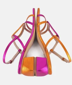 Dansi Gorgeous Metallic Pink/Orange Block Heel Sandals
