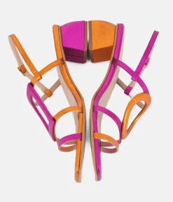 Dansi Gorgeous Metallic Pink/Orange Block Heel Sandals