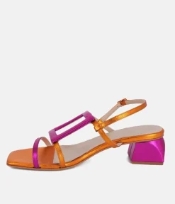 Dansi Gorgeous Metallic Pink/Orange Block Heel Sandals